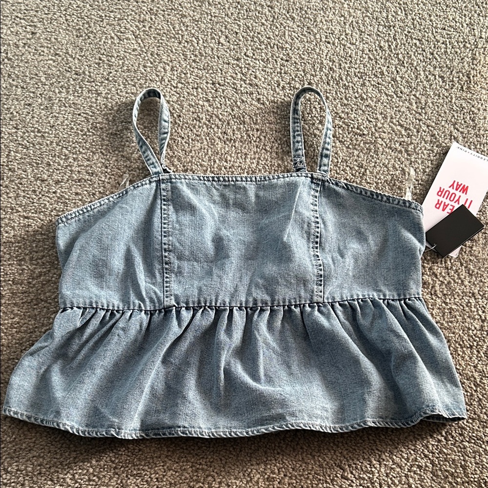 Celebrity Pink Denim Blue Peplum Top